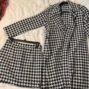 Shein Houndstooth Coat and Skirt Set - Amber Scholl